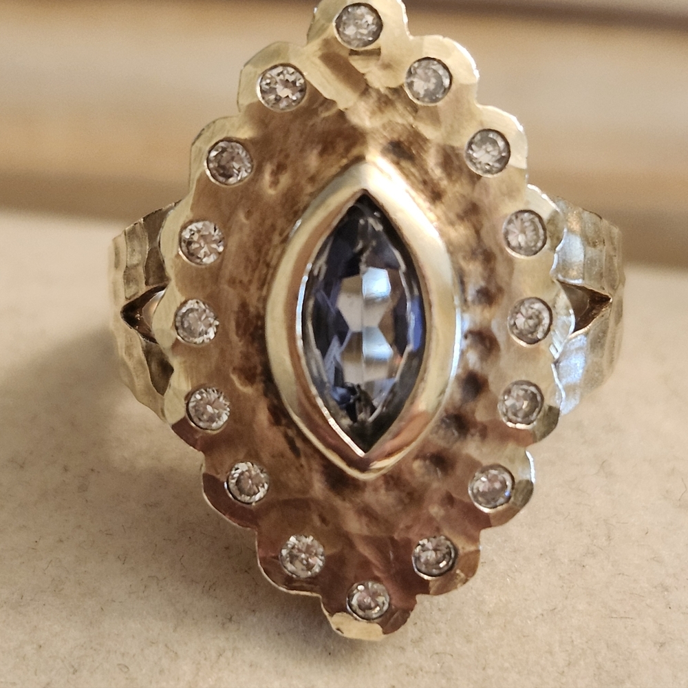 Elegant Gold and Silver Ring with Gemstone Size 6